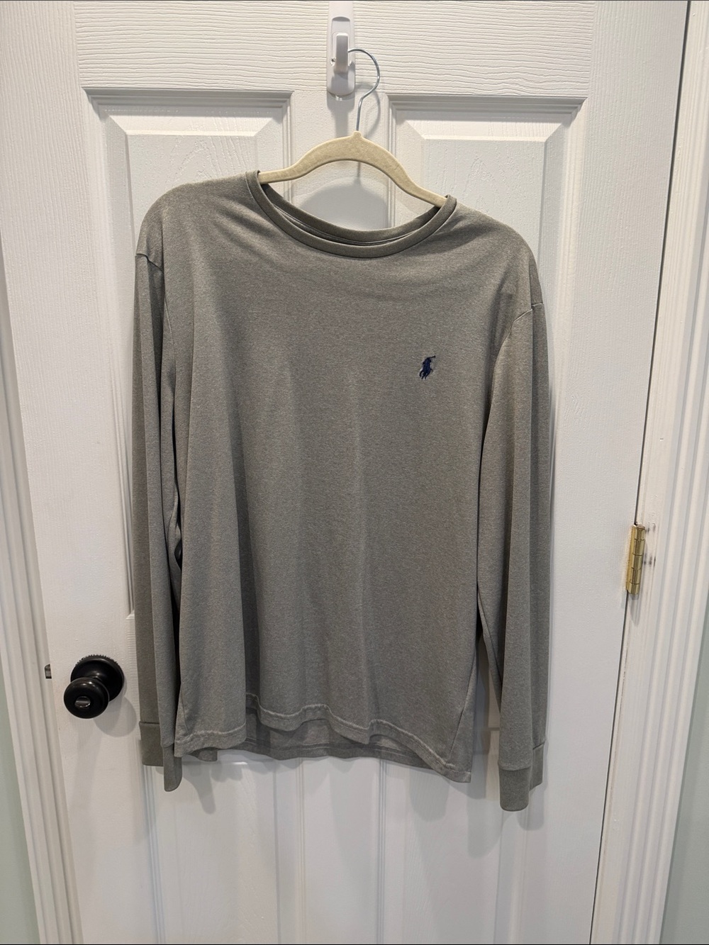 Polo by Ralph Lauren Long-Sleeve Crewneck Shirt in Light Gray with Navy Logo